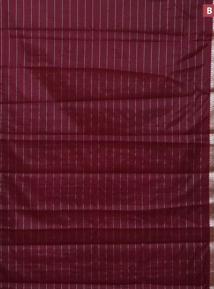 Semi dupion saree wine shade and dark green with allover zari stripes pattern and zari woven border & meenakari blouse