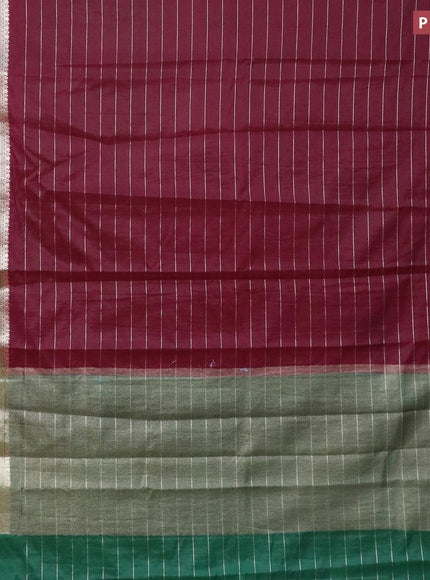 Semi dupion saree wine shade and dark green with allover zari stripes pattern and zari woven border & meenakari blouse