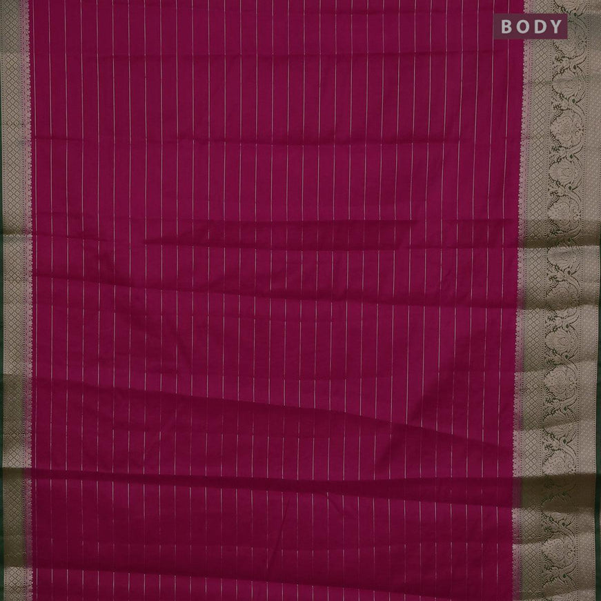 Semi dupion saree pink and green with allover zari stripes pattern and long zari woven border & meenakari blouse