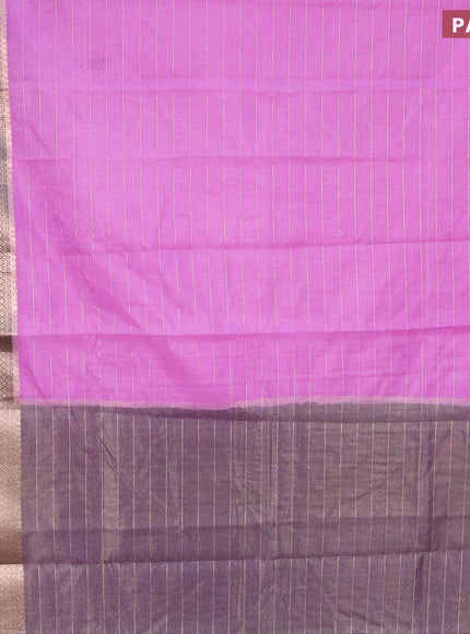 Semi dupion saree lavender shade and navy blue with allover zari stripes pattern and long zari woven border & meenakari blouse