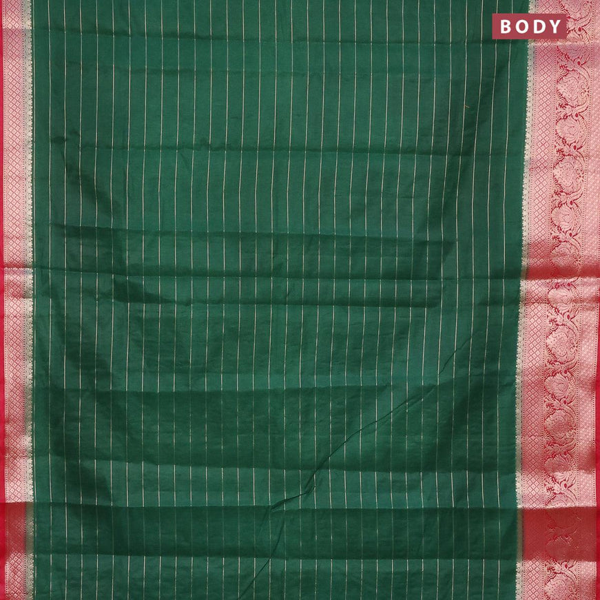 Semi dupion saree green and pink with allover zari stripes pattern and long zari woven border & meenakari blouse