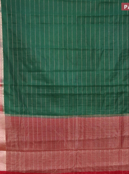 Semi dupion saree green and pink with allover zari stripes pattern and long zari woven border & meenakari blouse