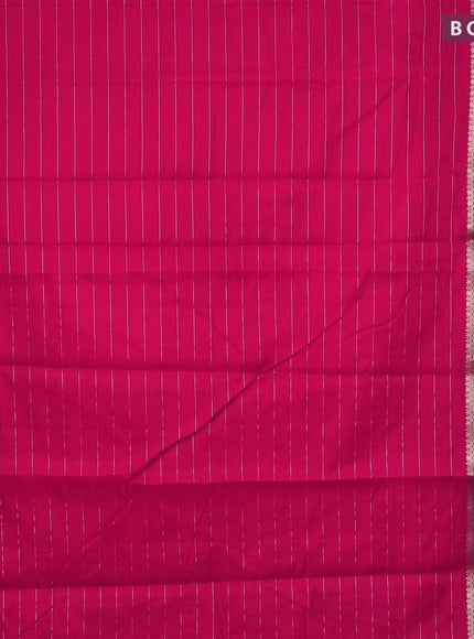 Semi dupion saree pink and dark green with allover zari stripes pattern and long zari woven border & meenakari blouse