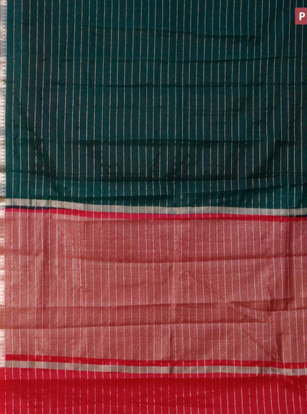 Semi dupion saree bottle green and pink with allover zari stripes pattern and zari woven border & meenakari blouse