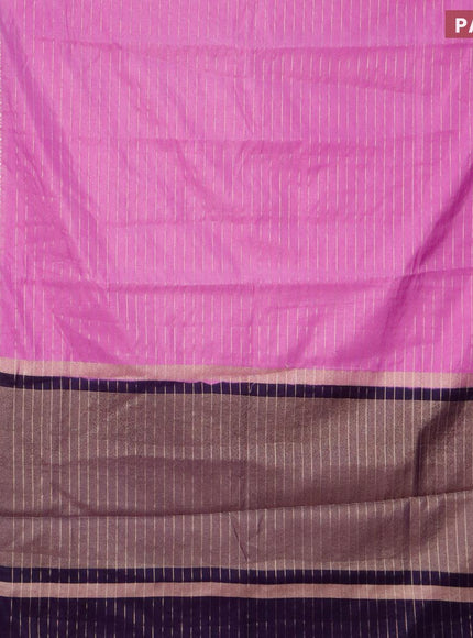 Semi dupion saree lavender and navy blue with allover zari stripes pattern and temple zari woven border & meenakari blouse