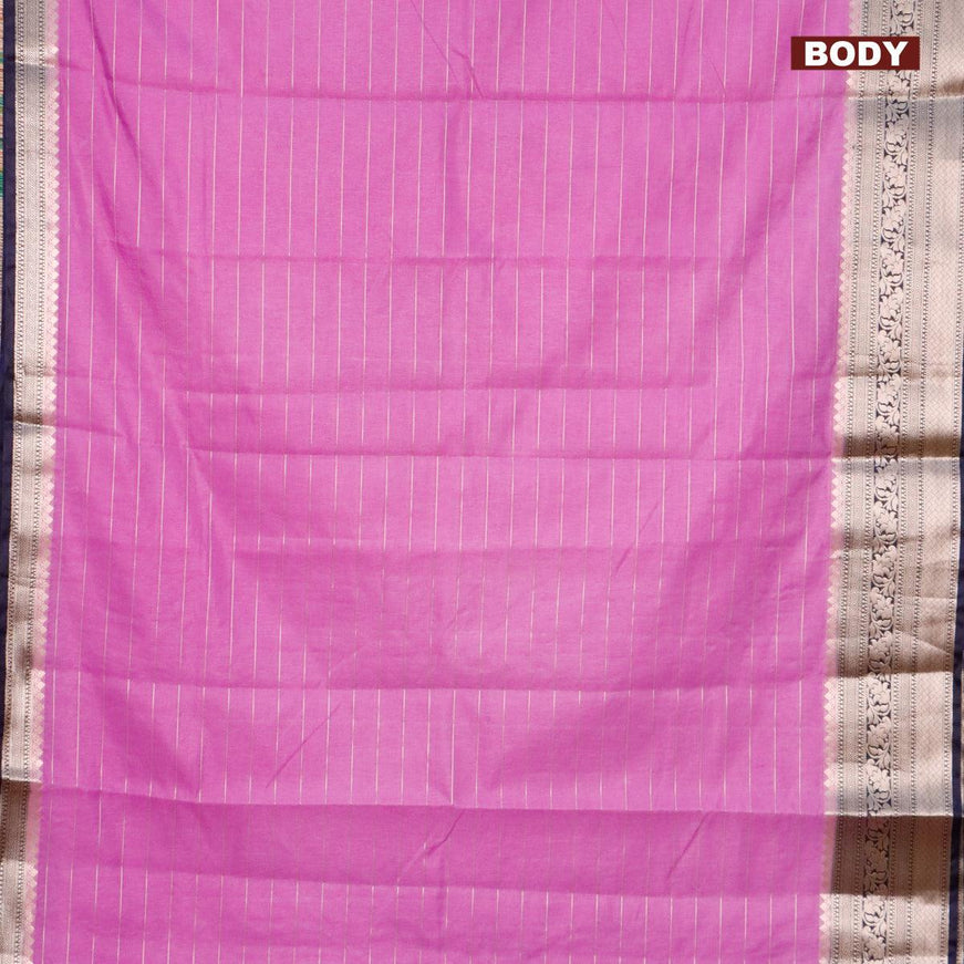 Semi dupion saree lavender and navy blue with allover zari stripes pattern and zari woven border & meenakari blouse