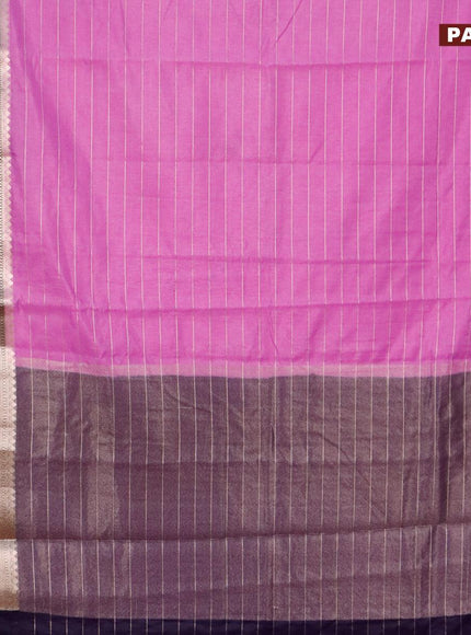 Semi dupion saree lavender and navy blue with allover zari stripes pattern and zari woven border & meenakari blouse