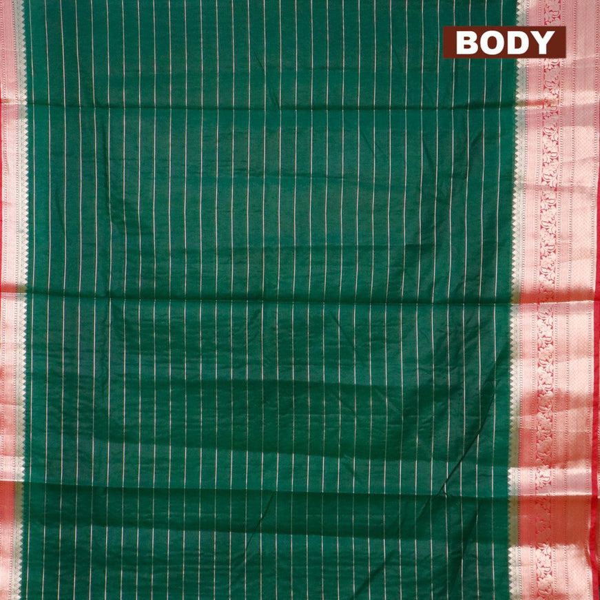 Semi dupion saree green and pink with allover zari stripes pattern and zari woven border & meenakari blouse