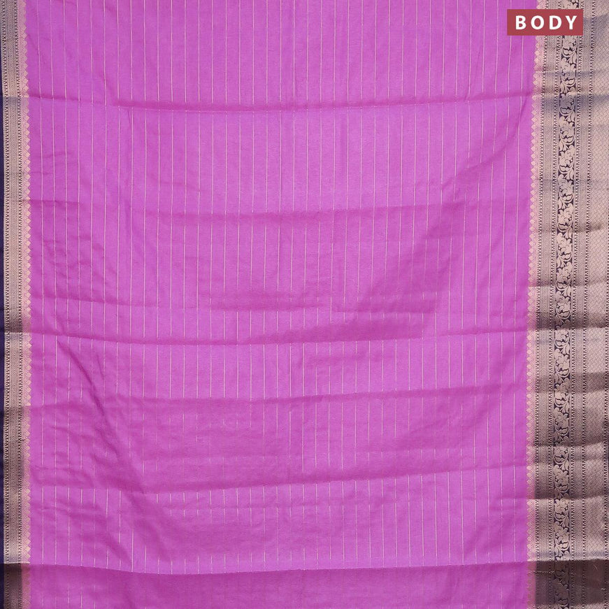 Semi dupion saree violet and navy blue with allover zari stripes pattern and zari woven border & meenakari blouse