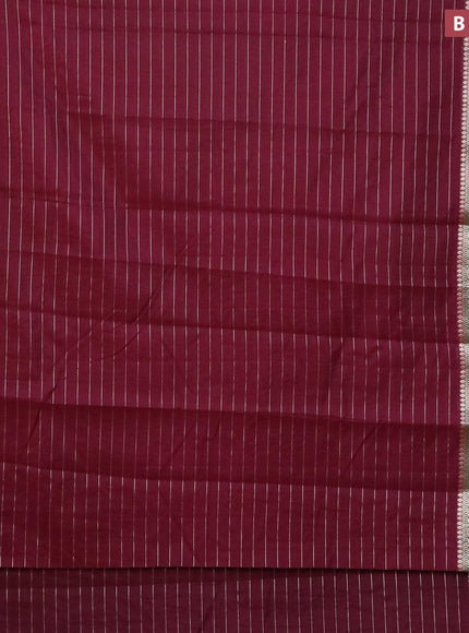 Semi dupion saree wine shade and dark green with allover zari stripes pattern and zari woven border & meenakari blouse