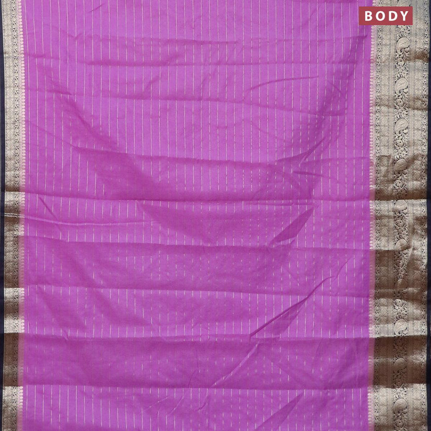 Semi dupion saree lavender and navy blue with allover zari stripes pattern and zari woven border & meenakari blouse