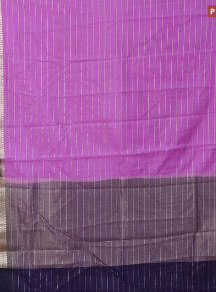 Semi dupion saree lavender and navy blue with allover zari stripes pattern and zari woven border & meenakari blouse