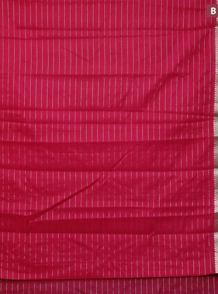 Semi dupion saree pink and dark green with allover zari stripes pattern and zari woven border & meenakari blouse