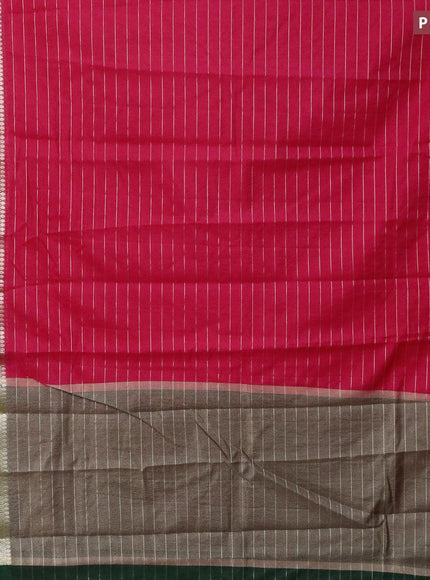 Semi dupion saree pink and dark green with allover zari stripes pattern and zari woven border & meenakari blouse