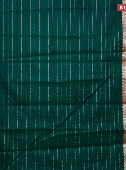 Semi dupion saree dark green and reddish pink with allover zari stripes pattern and zari woven border & meenakari blouse