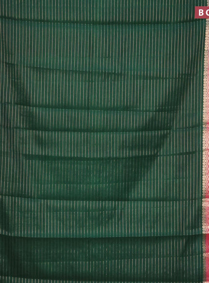 Semi dupion saree dark green and pink with allover zari stripes pattern and zari woven border & meenakari blouse