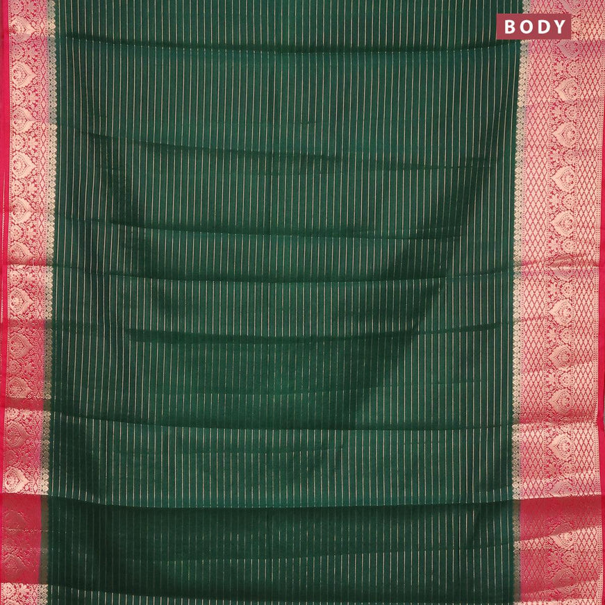 Semi dupion saree dark green and pink with allover zari stripes pattern and zari woven border & meenakari blouse