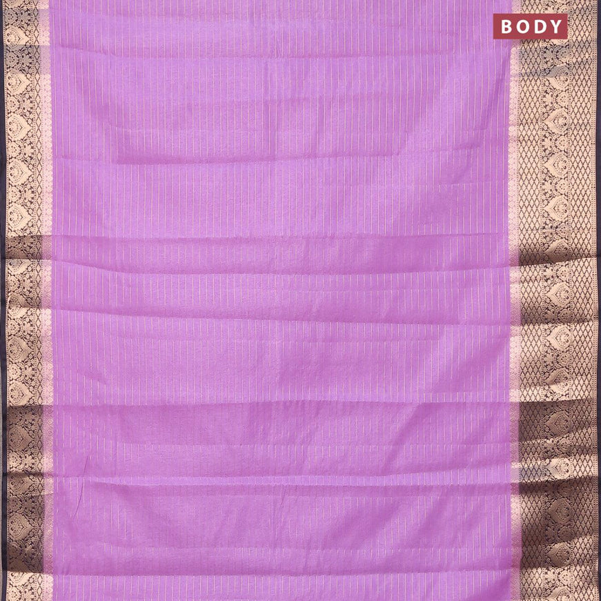 Semi dupion saree lavender and navy blue with allover zari stripes pattern and zari woven border & meenakari blouse