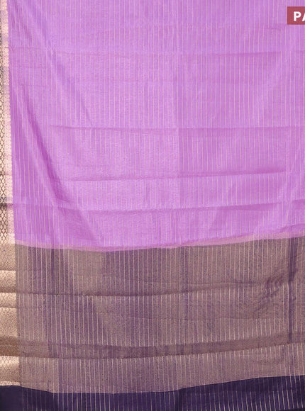 Semi dupion saree lavender and navy blue with allover zari stripes pattern and zari woven border & meenakari blouse