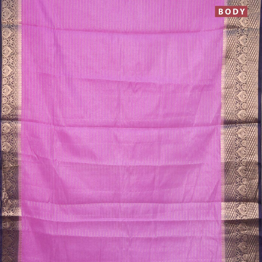 Semi dupion saree lavender and navy blue with allover zari stripes pattern and zari woven border & meenakari blouse