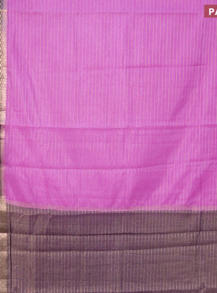 Semi dupion saree lavender and navy blue with allover zari stripes pattern and zari woven border & meenakari blouse