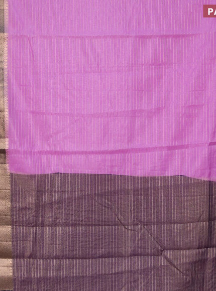 Semi dupion saree lavender and navy blue with allover zari stripes pattern and zari woven border & meenakari blouse