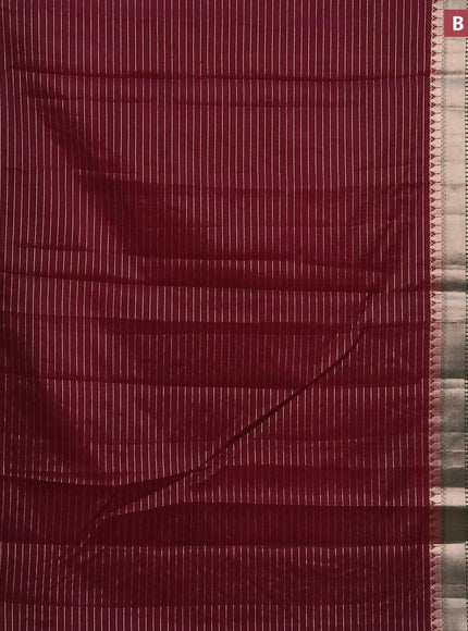 Semi dupion saree wine shade and bottle green with allover zari stripes pattern and long zari woven border & meenakari blouse