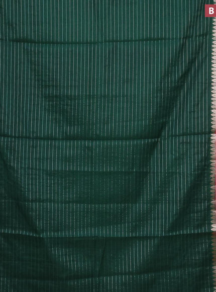 Semi dupion saree dark green and pink with allover zari stripes pattern and zari woven border & meenakari blouse