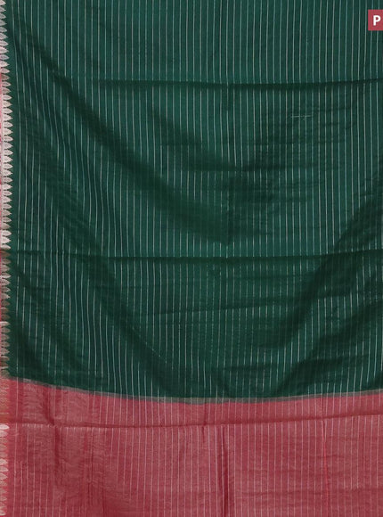 Semi dupion saree dark green and pink with allover zari stripes pattern and zari woven border & meenakari blouse