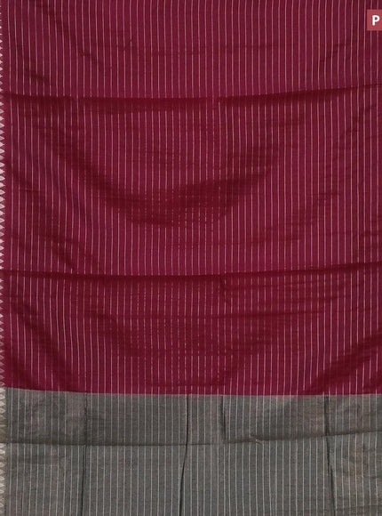 Semi dupion saree wine shade and dark green with allover zari stripes pattern and zari woven border & meenakari blouse