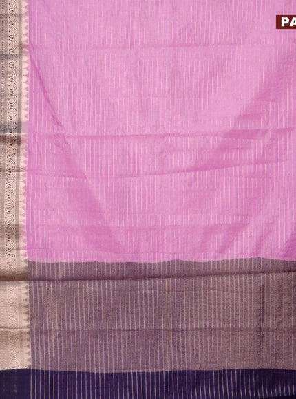 Semi dupion saree lavender and dark navy blue with allover zari stripes pattern and long zari woven border & meenakari blouse