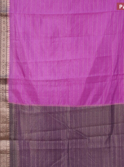 Semi dupion saree lavender shade and blue with allover zari stripes pattern and long zari woven border & meenakari blouse