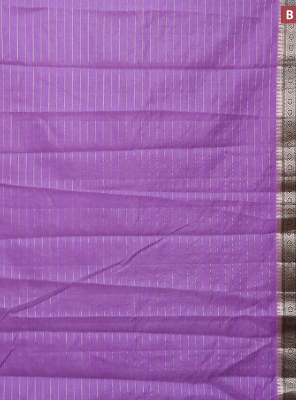 Semi dupion saree lavender and navy blue with allover zari stripes pattern and long zari woven border & meenakari blouse