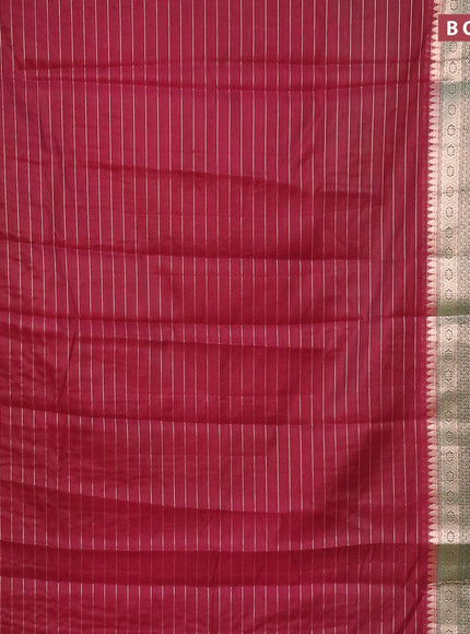 Semi dupion saree wine shade and dark green with allover zari stripes pattern and long zari woven border & meenakari blouse