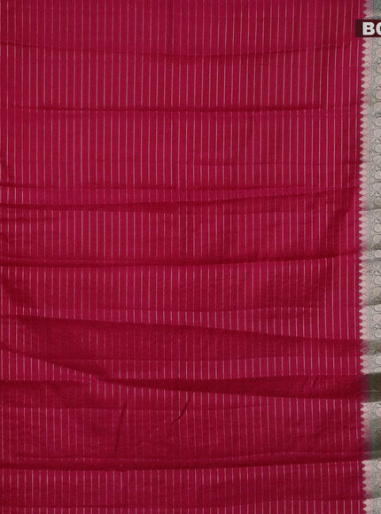 Semi dupion saree dark pink and bottle green with allover zari stripes pattern and long zari woven border & meenakari blouse