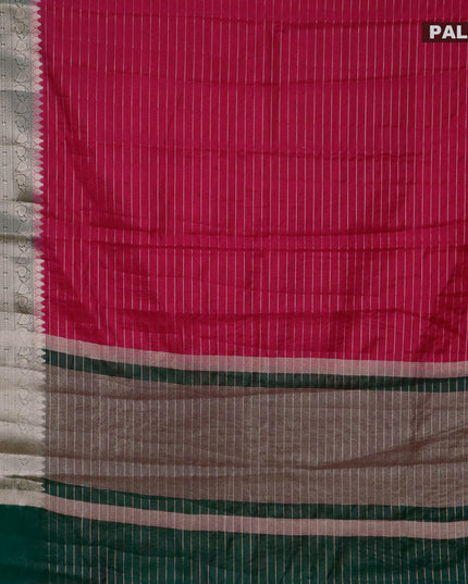 Semi dupion saree dark pink and bottle green with allover zari stripes pattern and long zari woven border & meenakari blouse