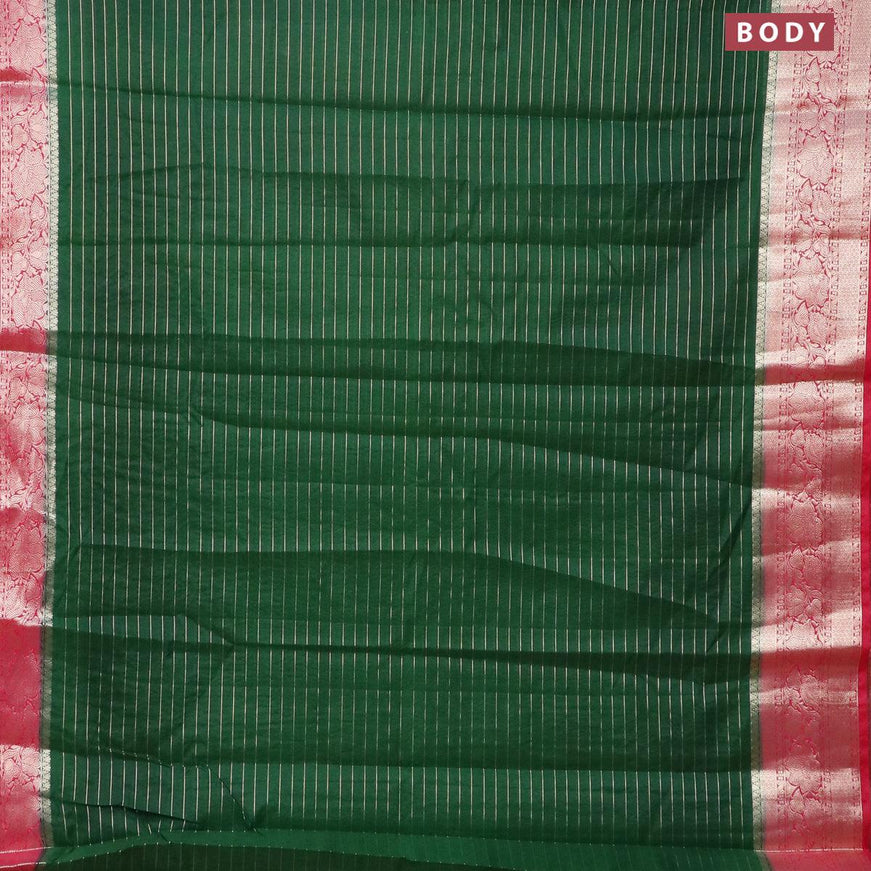 Semi dupion saree bottle green and dark pink with allover zari stripes pattern and long zari woven border & meenakari blouse