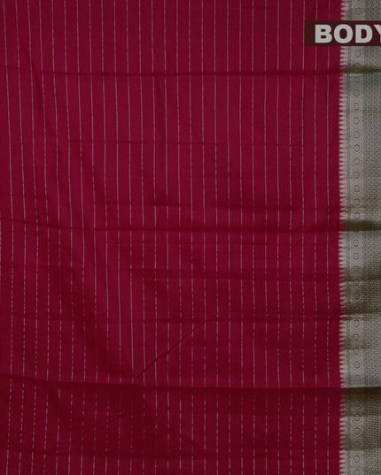 Semi dupion saree red and dark green with allover zari stripes pattern and long zari woven border & meenakari blouse