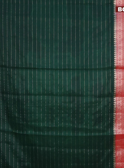 Semi dupion saree dark green and pink with allover zari stripes pattern and long zari woven border & meenakari blouse