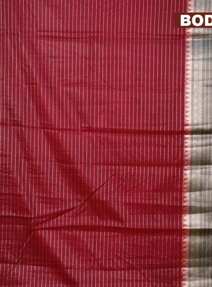 Semi dupion saree deep maroon and bottle green with allover zari stripes pattern and long zari woven border & meenakari blouse