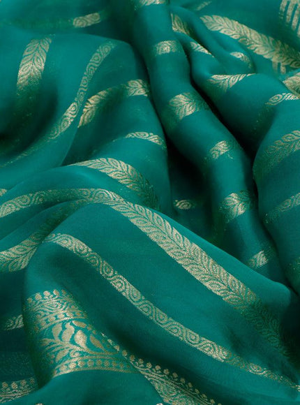 Organza silk saree teal green with allover zari stripes pattern and embroidery work butta border & embroidery work readymade blouse