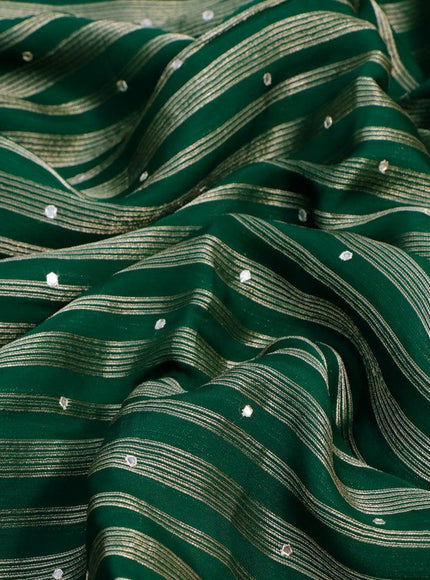 Organza silk saree green with allover zari woven stripes pattern & mirror work and gottapatti lace work border & embroidery work readymade blouse