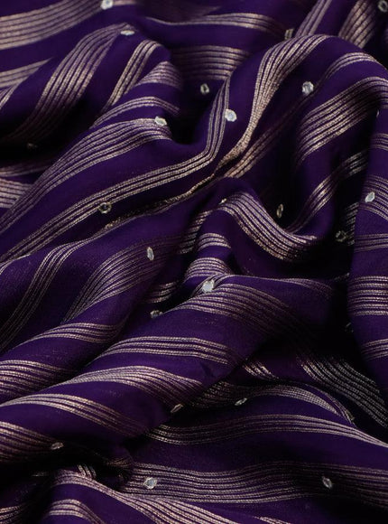 Organza silk saree violet with allover zari woven stripes pattern & mirror work and gottapatti lace work border & embroidery work readymade blouse