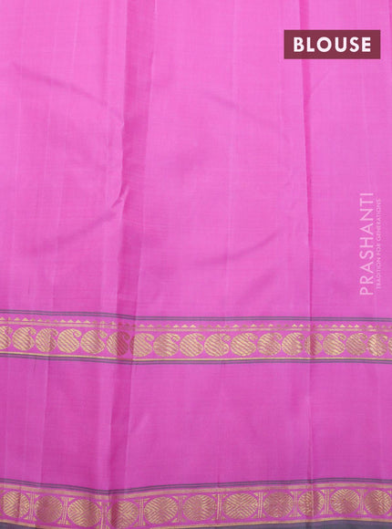 Pure kanjivaram silk saree cream and pink with plain body and rettapet zari woven border & plain body