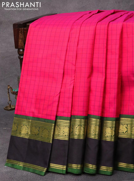 Pure kanjivaram silk saree dual shade of pink and deep jamun with allover checks pattern and rettapet zari woven annam border & checks