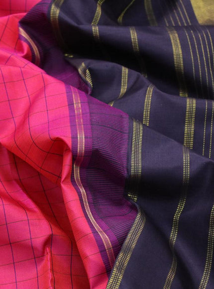 Pure kanjivaram silk saree dual shade of pink and deep jamun with allover checks pattern and rettapet zari woven annam border & checks