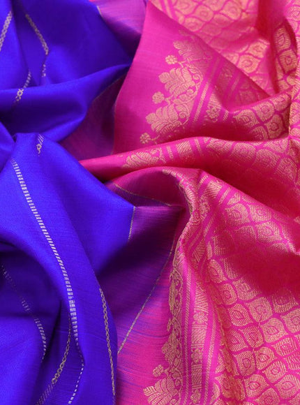 Pure kanjivaram silk saree blue and pink with allover silver & gold zari weaves in borderless style & borderless style