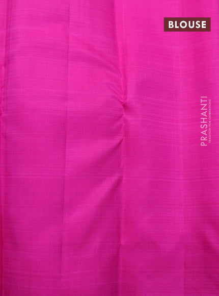 Pure kanjivaram silk saree blue and pink with allover silver & gold zari weaves in borderless style & borderless style