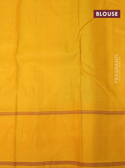 Pure kanjivaram silk saree dark pink black and mango yellow with allover paalum pazhamum checkes and temple design rettapet zari woven border & checkes