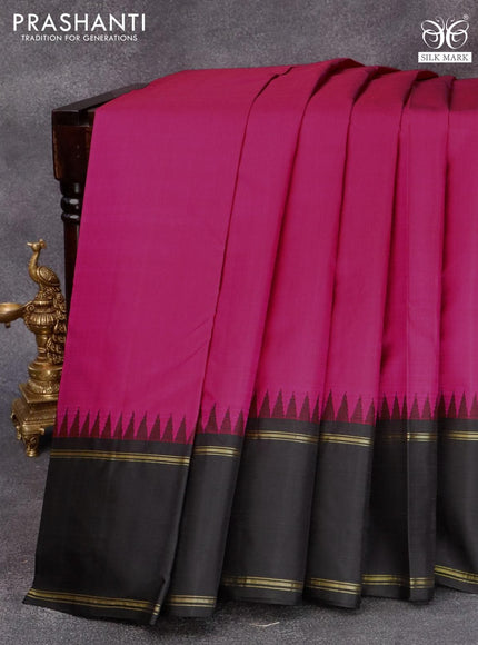 Pure kanjivaram silk saree dual shade of pink and black with plain body and temple design rettapet zari woven border & plain body